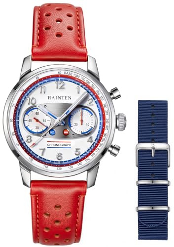 RAINTEN R9031 Mechanical Watch, Chronograph for Men & Women With Seagull ST19 Manual Wind Movement, Bold Color Contrast Dial Inspired by Double-Layer Racing, Quick-Release Leather & Nylon Straps, Versatile Mood Style