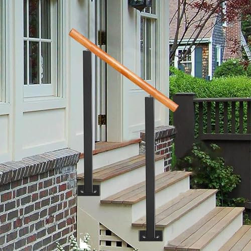 Pasamanos de 1 a 3 escalones para escalones exteriores, montaje lateral pasamanos de metal de hierro forjado kit de soporte barandilla de escalera transición con soporte ajustable para porche y jardín