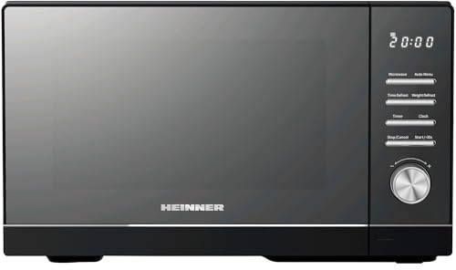 HEINNER HMW-MD25DMRBK Mechanischer Mikrowellenherd, 25 l, 800 W Aufsatz-Mikrowelle mit 5 Leistungsstufen, Timer, Auftaufunktion, schwarzes Finish, 28,5 cm Drehteller, 3 Jahre Garantie (Mirror Black)