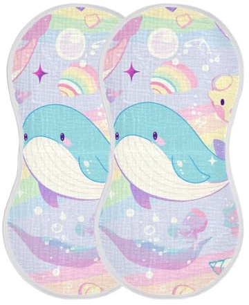 miaozhen Pastello colorato animali marini sognanti cotone ruttazione panni per bambini buona assorbente panno lavaggio bambino per bambini unisex set di 2, 55,9 x 27,9 cm