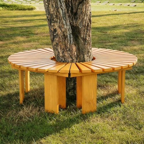 XDOPIRRS Banc d'extérieur sans Dossier, Banc d'arbre Enveloppant, Banc de terrasse Toutes Saisons, Assise à Lattes de Bois, capacité de Charge de 300 kg, Convient pour terrasse, pelouse(C)