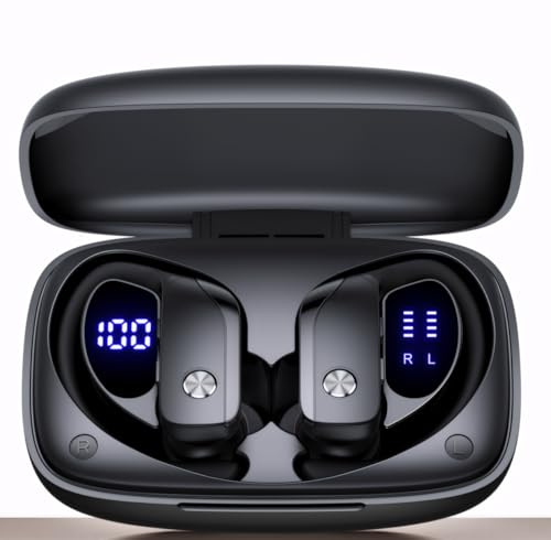 ECLVOX Auriculares Inalámbricos Bluetooth Sport, Earbuds In Ear 80H de Reproducción, Estuche con Doble Pantalla LED, Auriculares Deportivos