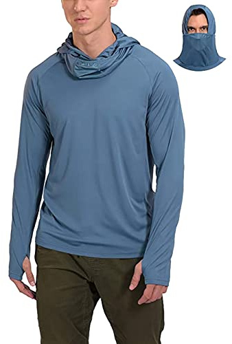 Solskyddströja för män, UPF 50+ långärmad lätt tröja med huva, snabbtorkande för gym, simning, löpning, golf, fiske, utomhussport, sommar, atletisk utslagsskydd UV toppar som andas