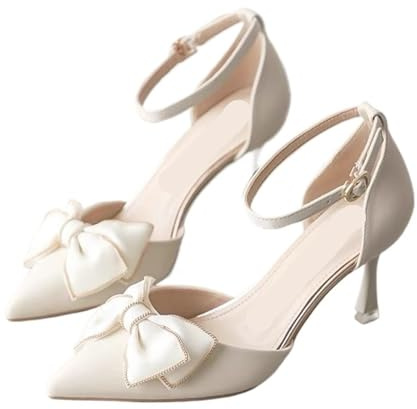 BGHYJKOL högskor mellanklack klackar damskor spetsko stilettos klänning bröllop brudfest, Beige, 35 EU
