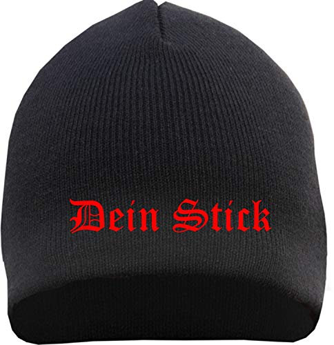 HB_Druck Beanie mit Wunschtext - Altdeutsch - Bestickt - Mütze Strickmütze Stickfarbe: rot