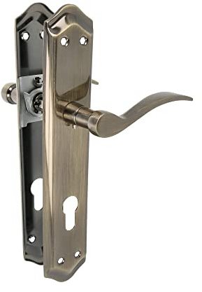 Amig - Juego de Manillas de Placa de Latón Acabado en Color Cuero con Bocallave Adecuado para Puertas de Paso de Interior y Exterior con Manivela Cómoda, Elegante y Atemporal - 256 x 48 mm