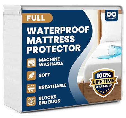 Everlasting Comfort Premium Full Size Mattress Protector - Waterproof & Hypoallergenic, Noiseless Design, Washable Cover, 18 Deep Pocket, Bed Bug & Dust Mite Proof Cover for Sleep Hygiene