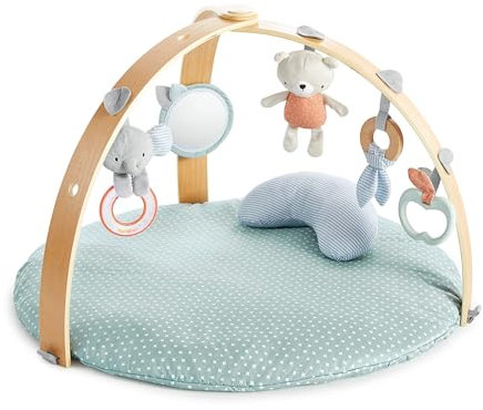 Ingenuity, Cozy Spot Loamy Spielmatte mit Spielbogen aus Holz, Spieldecke mit abnehmbaren Spielzeugen, Wendedecken, Stützkissen, extra Weich, Maschinenwaschbar, Neutral design, ab der Geburt