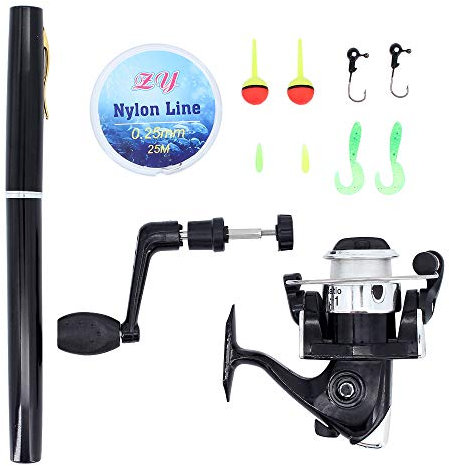 ShawFly Stiftform Angelrute Rolle Combo Set Mini Teleskop Tragbarer Taschenstift Angelrute Pole 25m Angelschnur Angelköder Kit & Zubehör