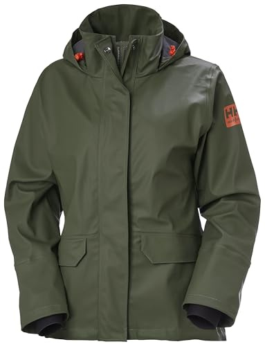 Helly Hansen Luna/Gale Waterproof Womens Rain Jacket with Adjustable Packable Hood in Collar, Pockets, and Neoprene Cuffs, 480 Army Green - XX-Large