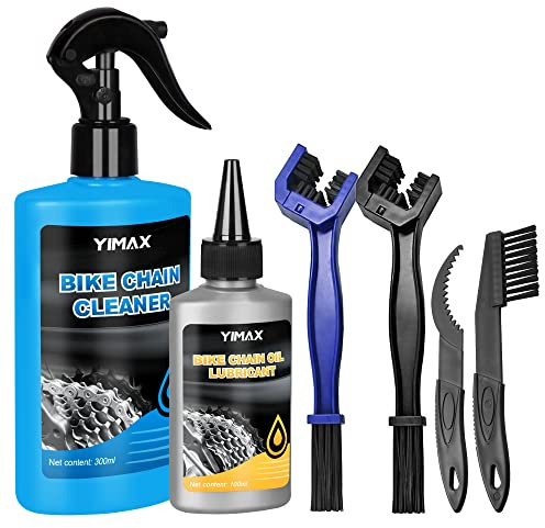 YIMAX Bike Chain Cleaner Set, Bike Cleaners Bicycle Cleaning Kit 100ML Chain Lube and 300ML Cleaning Spray, Bike Cleaner Kit with Brushes Cycling Maintenance, Suitable for All Types of Bike