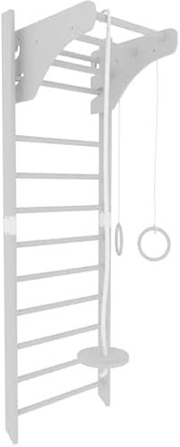 Sprossenwand aus Holz Indoor + Turnringe Klettergerüst Klettwerwand (Weiss)