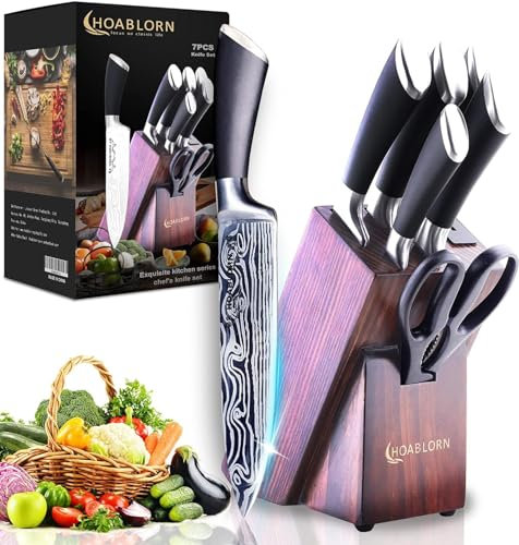 HOABLORN Profi Messerblock Messer Set Profi Küchenmesser mit Holzblock Kochmesser Set mit Messerhalter aus Holz Gut für Zuhause Koch Hochzeit Einzugsgeschenk