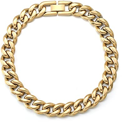 HSWYFCJY Kubanische Armband Herren Edelstahl Panzerarmband Herren Silber Goldene Schwarz Hip Hop Armband für Männer Schmuck