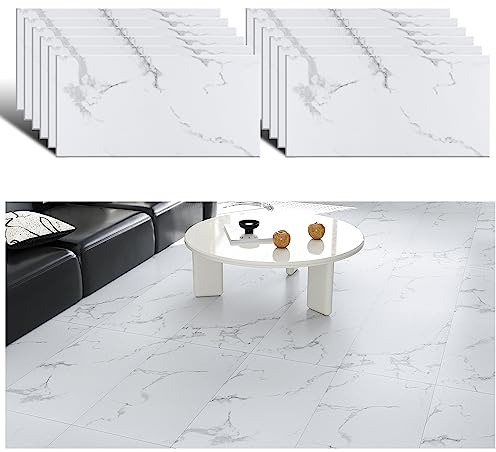 VEELIKE PVC-golvbeläggning marmor vit vinylgolv självhäftande golvplattor kakeldekaler golv badrum marmor vinylkakel PVC golv garage venylgolvbeläggning kök vardagsrum 60 cm × 30 cm 12 stycken