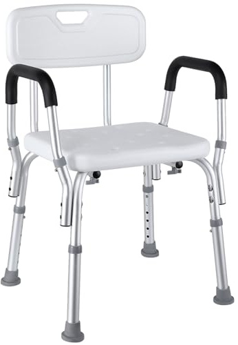 Duschhocker Duschstuhl, Badhocker höhenverstellbar 39-52cm, Stabiler Duschsitz belastbar bis 136 kg, mit Anti-Rutsch-Füße, Aluminium Stuhl für Dusche, komfortabel Duschhilfe für senioren & Schwangere