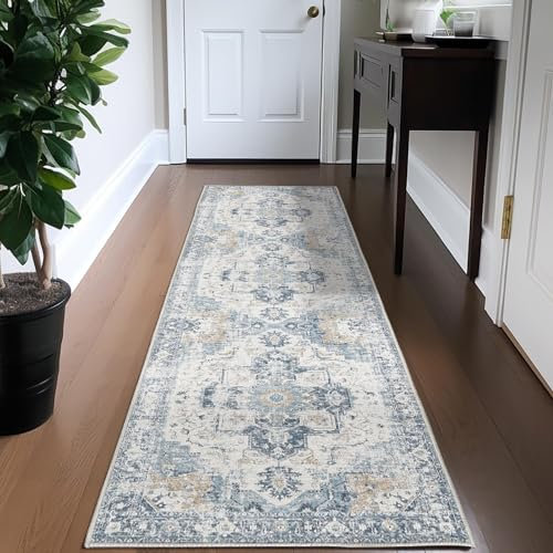 TOPICK - Alfombra para pasillo (60 x 150 cm, lavable a máquina, antideslizante, larga cocina, felpudo, floral, oriental, con cerdas rizadas, lavable a máquina