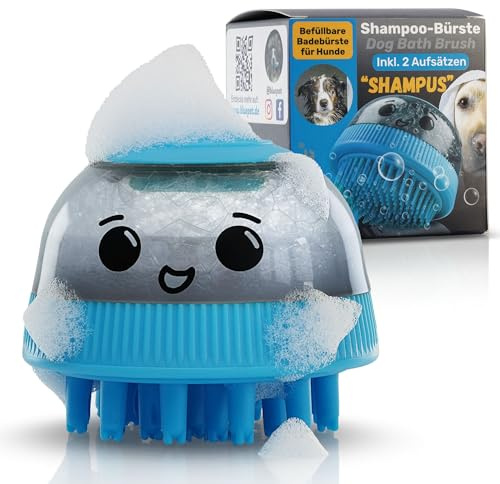 BluePet Shampooing pour Chiens Sensible & Inodore - Fabriqué en Allemagne - Relipidant avec Aloe Vera & Huile de jojoba pour Un Pelage Brillant (Brosse de Bain Rechargeable)