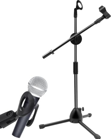 Support de Micro sur Pied – Support de Microphone Droit Réglable Pliable | Support de Microphone de Bureau Pliable avec Clip pour Microphone, Trépied pour Performant