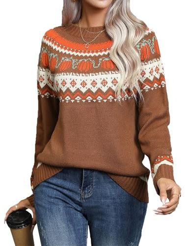 Cffvdiz Kvinnors Halloween Pumpkin Pullover Sweater Långärmad rund hals stickad tröja tröjor