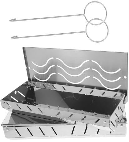 HIAKDOFT 2piezas Cajas De Ahumado De Acero Inoxidable Para Barbacoa De Gas Utensilios Para Barbacoa Cajas Para Ahumar Carne Con Astillas De Madera Para Parrillas Con Tapa