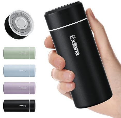 【Versión Mejorada】 Exllena Termo Pequeño 250ml – Botella Termica Pequeña con Diseño Compacto, Termo Cafe para Llevar, Ideal para Viaje, Oficina y Aire Libre(Negro)
