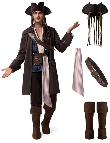 Spooktacular Creations Halloween Pirate Costume Men, Captain Smuggler Deluxe Outfit With Hat Booscover Belt for Cosplay Themed Parties(X-Large)
