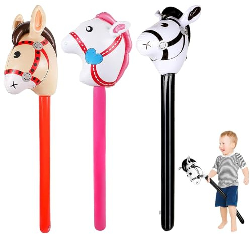 pclapora 3 Pezzi Bastone da Cavallo Gonfiabile, Cavalli Bastoni Gonfiabili, Cavallo a Bastone Gonfiabile Animali, Palloncini a Forma di Cavalli per Decorazioni per Feste di Compleanno
