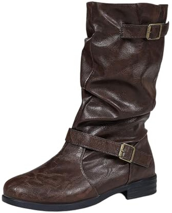 FGUUTYM Stivali Western da Donna Stivaletti Tradizionali Stivali da Cowboy con Fibbia Stile Retrò Stivaletti Medievali da Donna con Cerniera Tacco a Blocco Stivali da Transizione Stivaletti da Donna