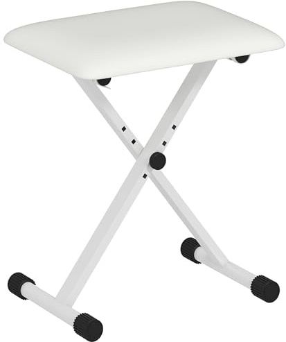 HOMCOM Klappbarer Klavierhocker, höhenverstellbare Klavierbank von 37 bis 47 cm, gepolsterte PU-Sitzfläche und rutschfeste Metallfüße, Belastung 100 kg, weiß