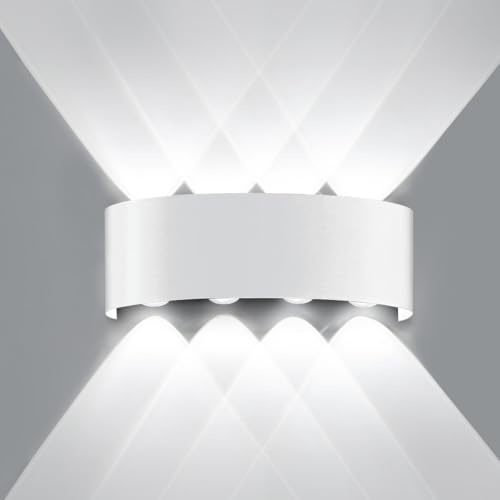 Ankey 8W LED Lampada da Parete, Moderno Bianco Freddo 6000K Applique da Parete, Bianco IP65 Impermeabile Lampada a Muro per Casa, Balcone e Giardino
