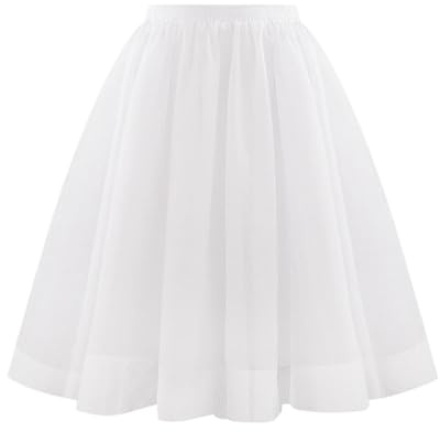 Sottogonna Tulle, Gonna Tulle Bianco Donna Medio Lunga Gonne Sottogonna Elegante Invernale Skirt Tutu Ballerina Adulti Plissettata Pieghe Danza Costume Vestito Carnevale Cosplay Festa Bianco, S
