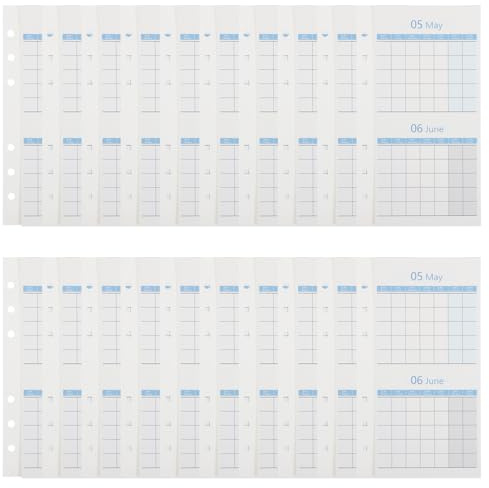 CAXUSD Recharge pour Organiseur A6 Double Face, 20 Feuilles Non Datées, Insert Calendrier Mensuel pour Planificateur Budgétaire et Gestion de Tâches, Compatible Classeurs à 6 Anneaux,
