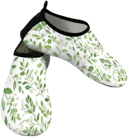 Mexpekil Strand-Wasserschuhe für Damen und Herren, rutschfeste Barfuß-Schwimmschuhe, schnell trocknend, Aqua-Socken, atmungsaktive Wassersocken für Pool, Surfen, Grüne Blätter, 35/36 EU
