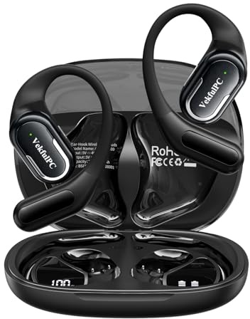 Ecouteurs Bluetooth sans Fil Open Ear Sport IPX5 40H pour iPhone Android | Pèsent seulement 19g et gardent vos oreilles libres pour rester alerte lors de vos activités sportives en plein air