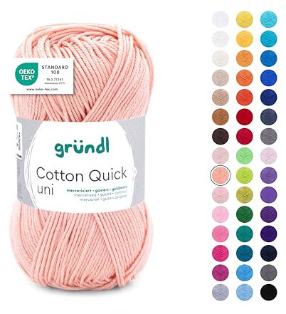 Gründl Wolle Cotton Quick uni - dünne Wolle zum Häkeln - Strickgarn - Häkelgarn - Glänzend und hautfreundlich - 100% Baumwolle - 1 Knäuel 50 g / 125 m - Nadelstärke 3-4 - Apricot