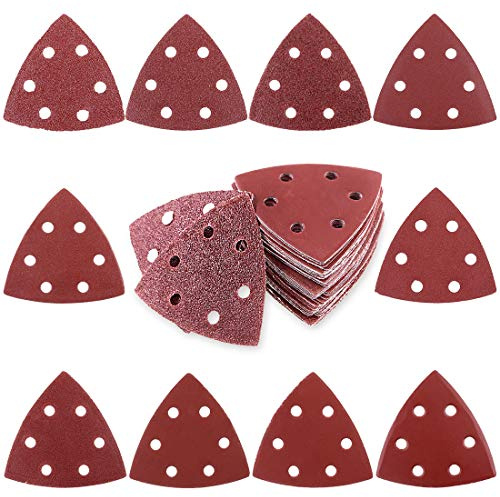 Swpeet 50 fogli di carta vetrata triangolare, 6 fori, 90 mm, 8,9 cm, grana 40/60/80/120/180/240/400/600/800/1000