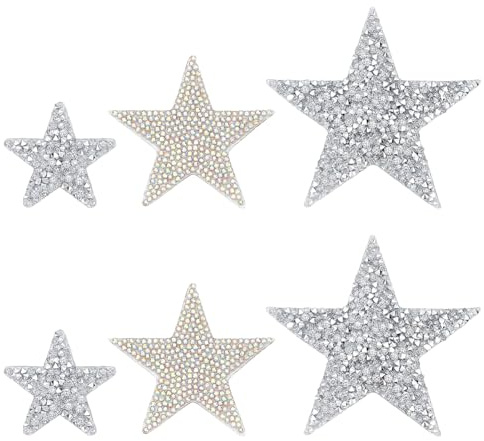PH PandaHall 6pz Toppe Termoadesive a Forma di Stella Glitter Toppe di Stella con Strass da Cucire, 4/6/8mm Toppa Termoadesiva Stelle per Jeans Tessuti Vestiti Giacca Magliette Cappello Pantaloni