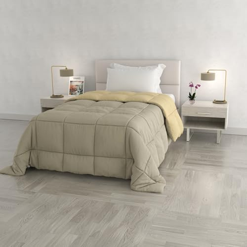 Trapunta invernale DoubleFace Singola ELEGANT, Made in Italy - Piumino Reversibile Bicolore in Morbida Microfibra 300gr/mq - Piumone Lavabile in Lavatrice Tortora/Panna