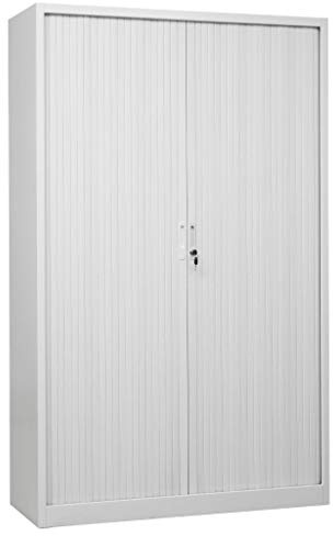 Rolladenschrank Jalousieschrank Aktenschrank Büroschrank Stahlschrank 195x120x46cm, abschließbar und komplett montiert, WEIß RAL 9016