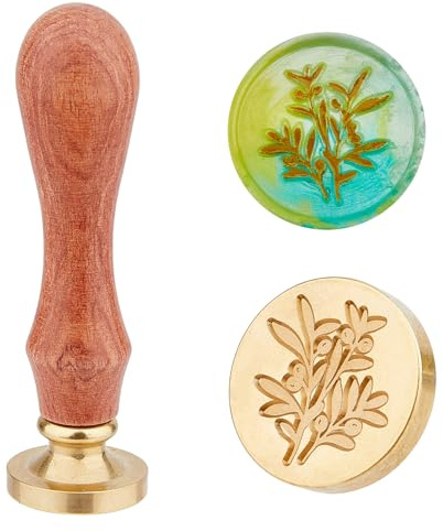 SUPERDANT 25mm Fleur Fruit D'oliver Bricolage Bois Sceau de Cire Tampon Tampon D'Étanchéité Amovible avec Tête en Laiton et Poignée en Bois pour Fête des Mères Emballage Cadeaux Enveloppe