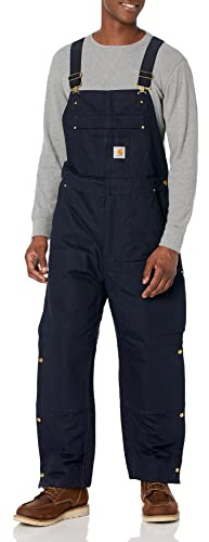 Carhartt mens Loose Fit Firm Duck Insulated Bibs Overalls, Dark Navy, X-Large Short US