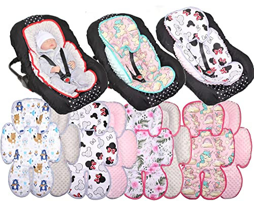 Sitzverkleinerer Minky - Baumwolle Baby Auto Kindersitz Babyschale Einlage Einsatz (Flowers + Rosa)