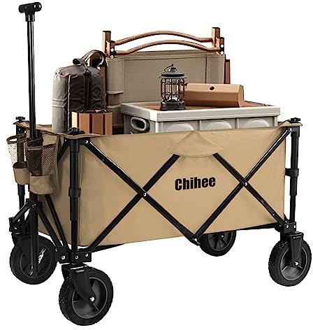 Chihee Faltbarer Wagen Gartenwagen Heavy-Duty mit 2 Tassenhaltern,Campingwagen für kardanische Räder mit Bremssystem große Kapazität Abnehmbarer Stoff,für Sportveranstaltungen,Camping,Strandausflüge
