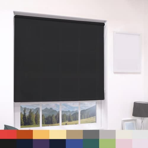 Deluxe Daylight Roller Blinds Light Filtering Premium Fabric Easy Fit Metal Brackets Bedroom Living Room Office Child Safe 160cm Length Trimmable Black 120cm