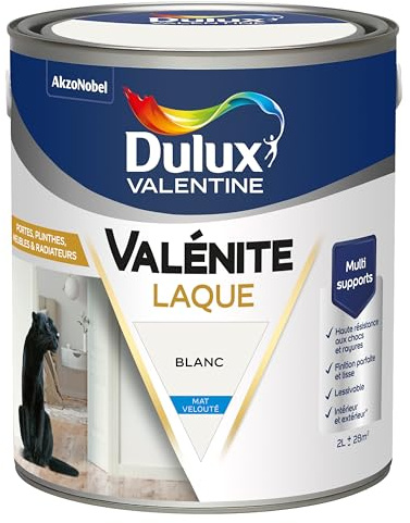 Dulux Valentine Peinture Laque Valénite Intérieur et Extérieur Multi-supports - Finition parfaite et lisse, Formule Haute Résistance - Mat Blanc 2 L