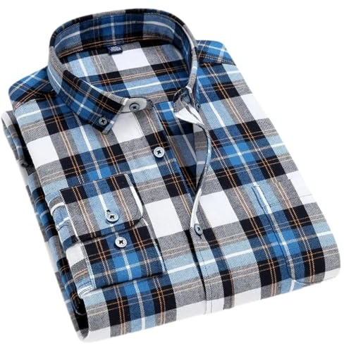 Adhdyuud Camisas de vestir a cuadros suaves para hombre, ajuste regular, franela de algodón, manga larga, a cuadros, 3XL
