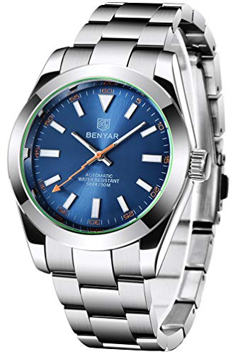 BENYAR Uomo elegante 41MM orologio meccanico automatico impermeabile cinturino in acciaio inox luminoso casual business orologio da polso analogico, 5176-blu elettrico