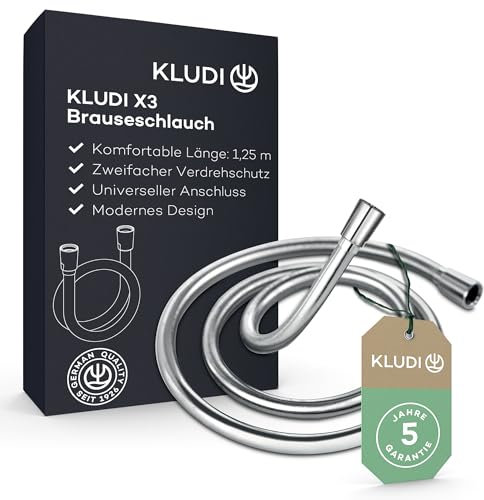 KLUDI-X3 tubo doccia universale 1,25 m, facile da pulire, flessibile docciaa con doppia protezione antitorsione, resistente al kink, attacco standard, tubo flessible doccia cromo