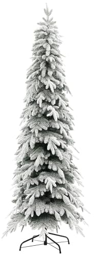 HOMCOM Albero di Natale artificiale a matita, 2,1 m, con rami spazzati e 800 punte, apertura automatica, base in acciaio, decorazione per le vacanze per casa e ufficio, verde